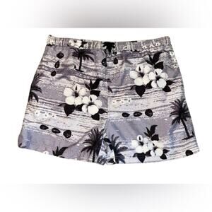 Sand N Sun Swim Trunks Large Black White Hawaiian Tropical Mesh Lined Size M